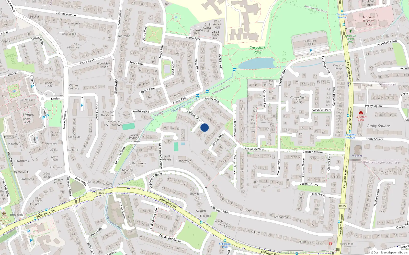 Overhead map showing the location of 7 Cloister Close, Blackrock