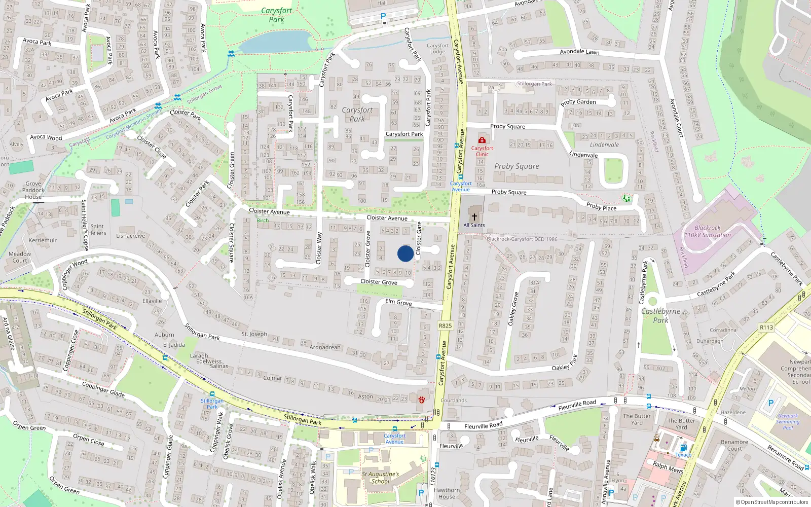 Overhead map showing the location of 7 Cloister Gate, Blackrock