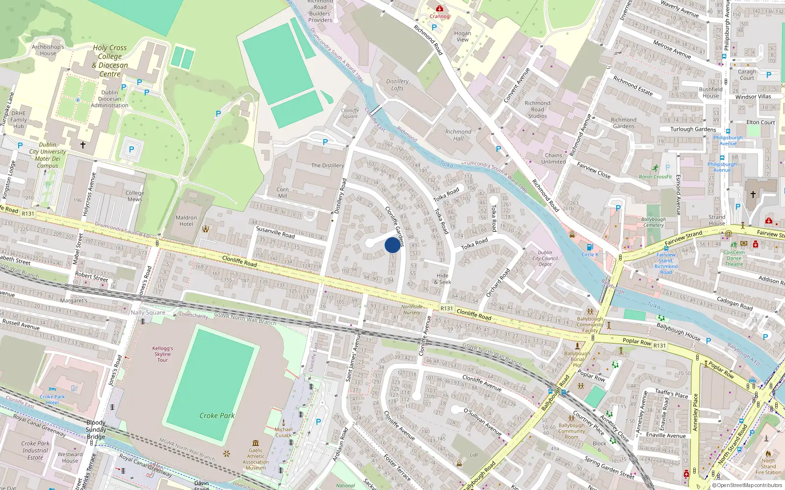 Overhead map showing the location of 7 Clonliffe Gardens, Drumcondra, Dublin 9