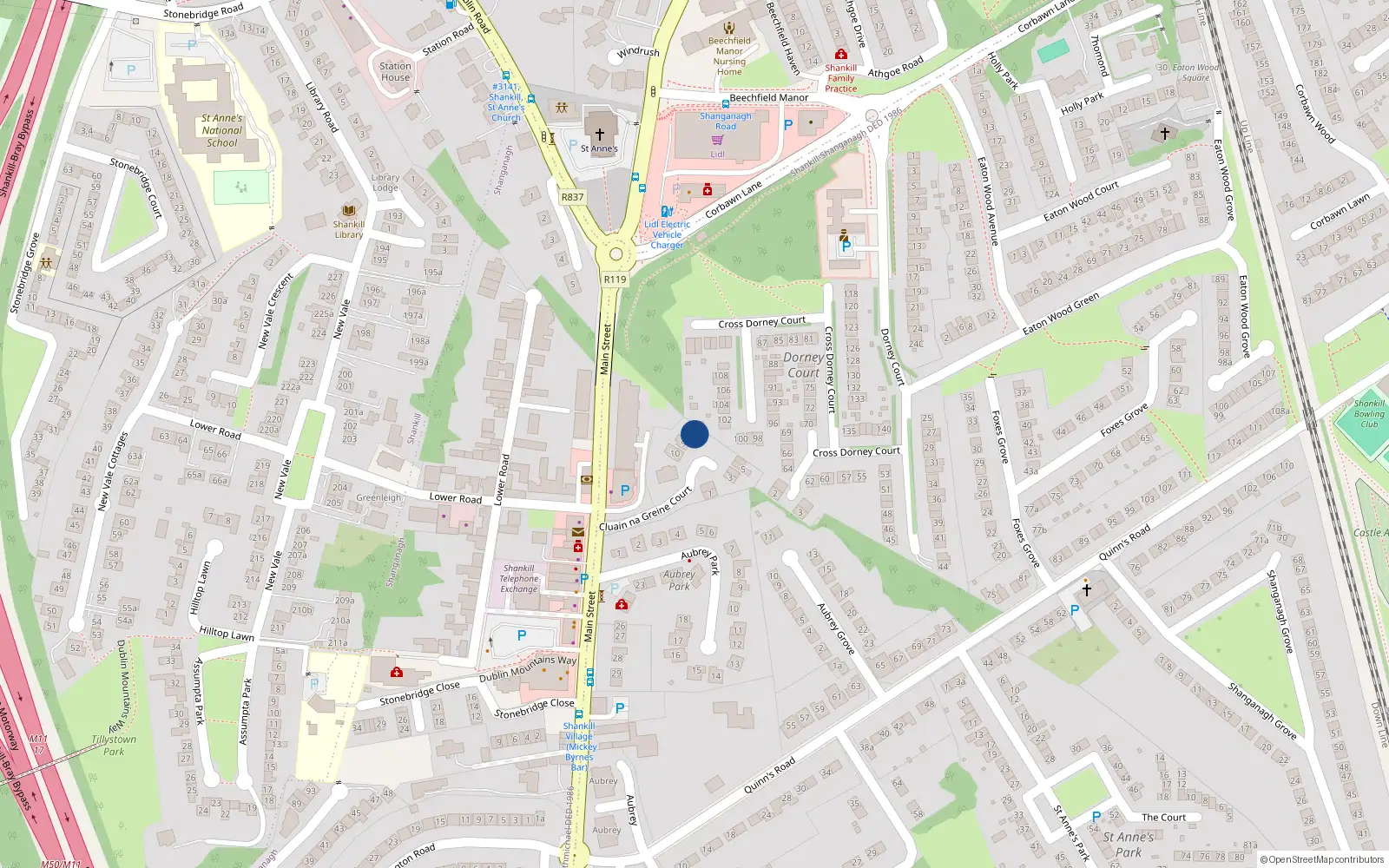Overhead map showing the location of 7 Cluain Na Greine Court, Dublin 18
