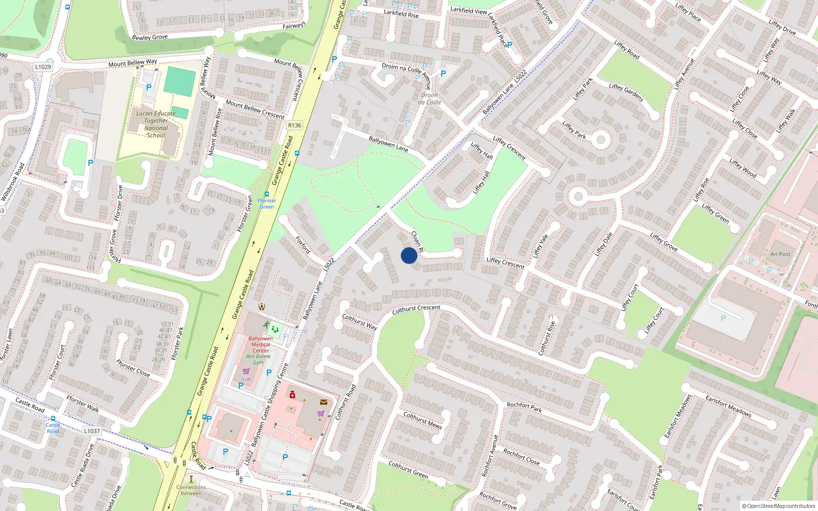 Overhead map showing the location of 7 Cluain Rí, Lucan