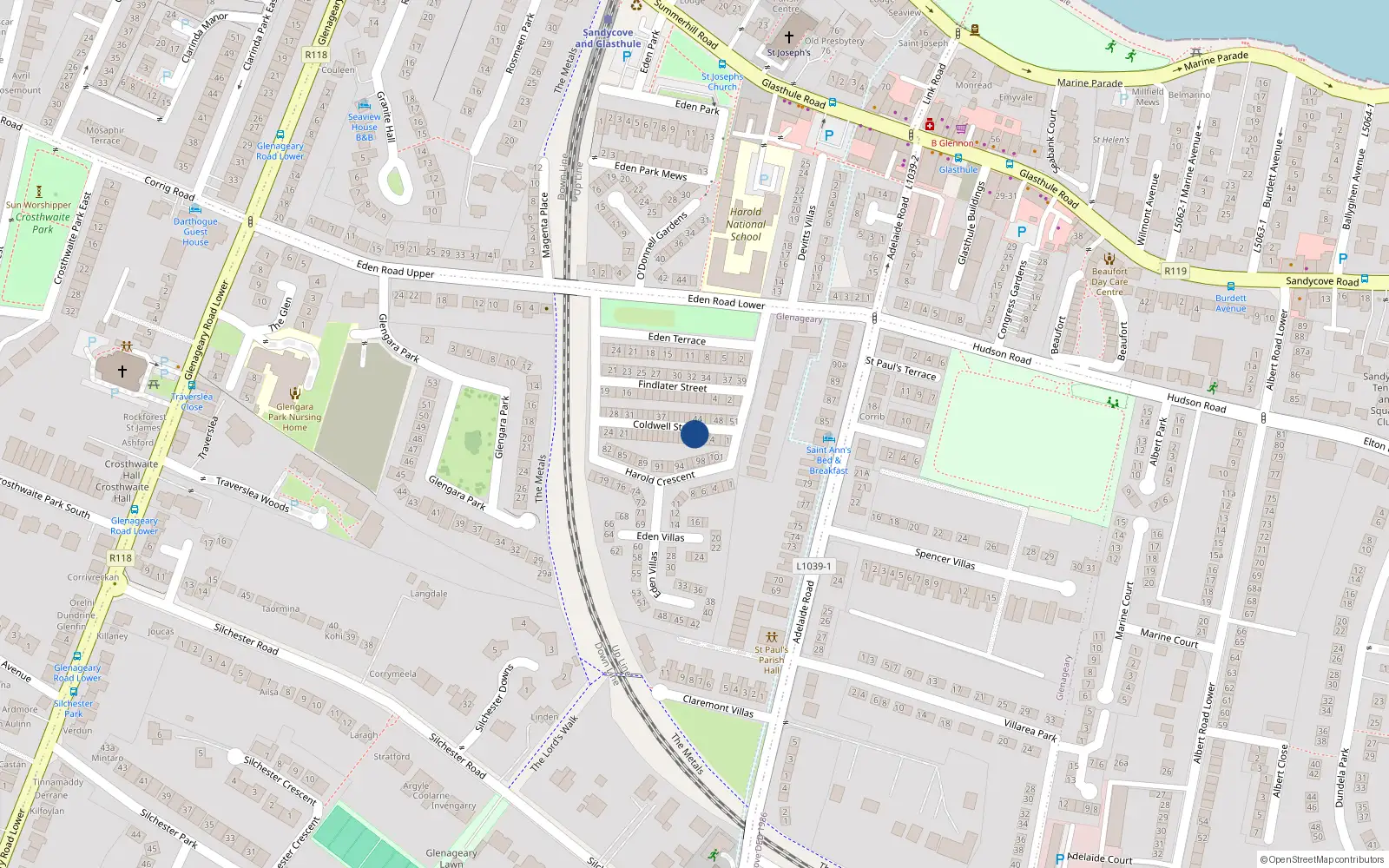 Overhead map showing the location of 7 Coldwell Street, Dublin
