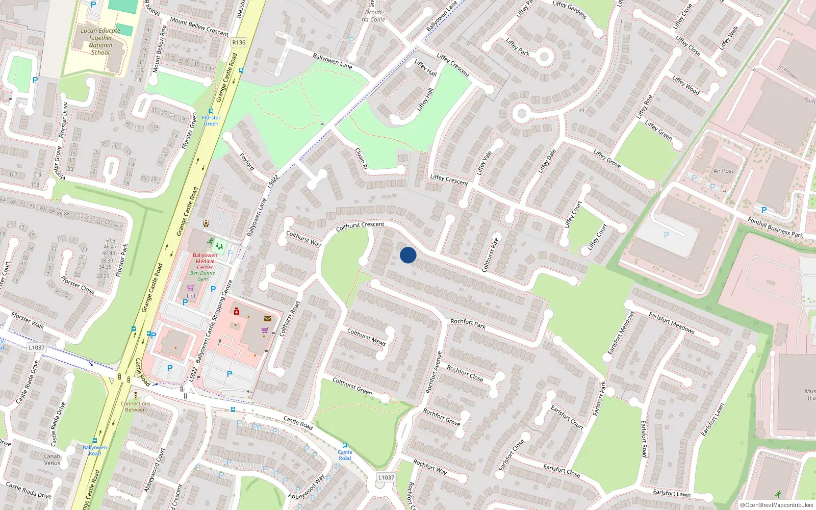 Overhead map showing the location of 7 Colthurst Crescent, Lucan