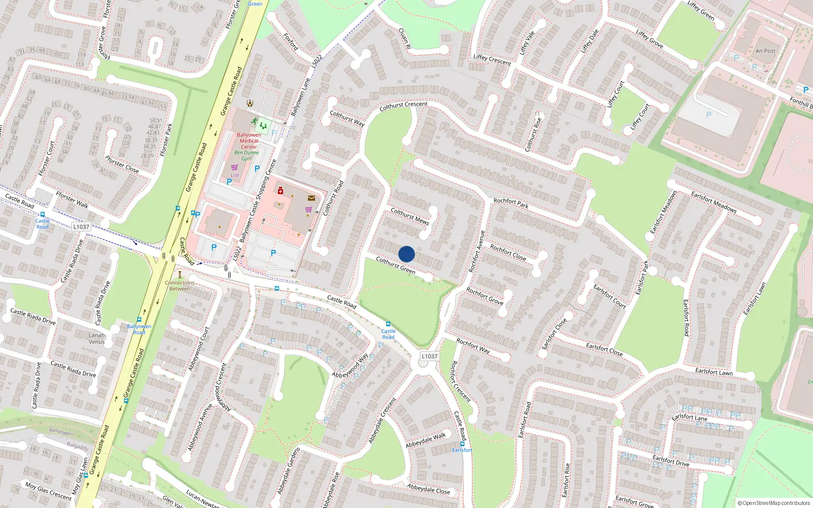 Overhead map showing the location of 7 Colthurst Green, Lucan