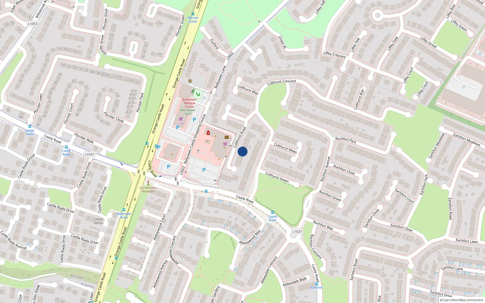 Overhead map showing the location of 7 Colthurst Road, Lucan