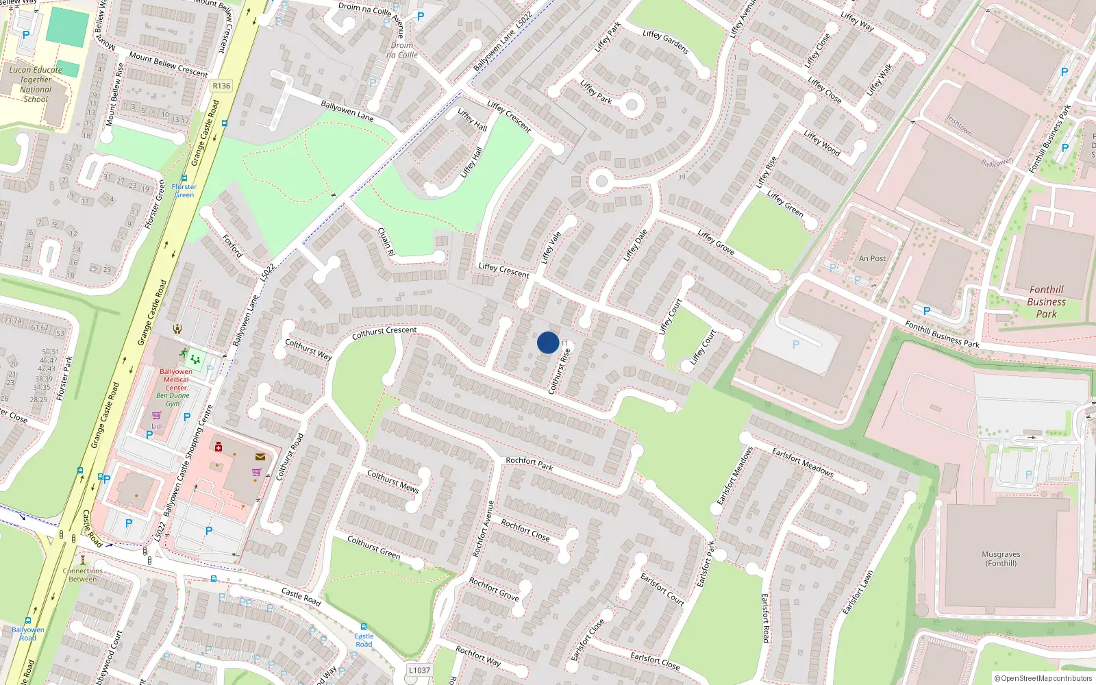 Overhead map showing the location of 7 Colthurst Rise, Huntington Glen Estate, Lucan
