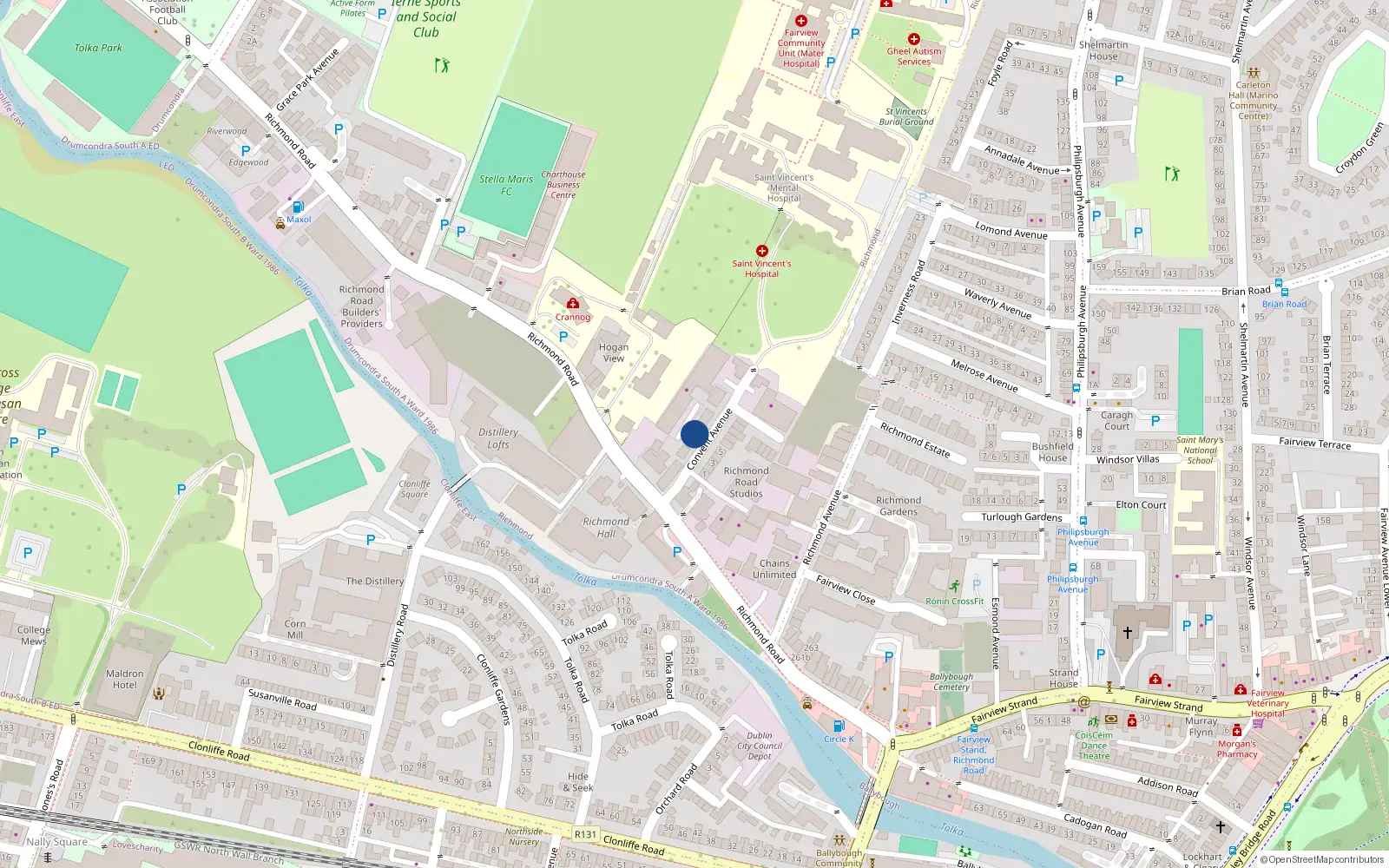 Overhead map showing the location of 7 Convent Avenue, Dublin 3