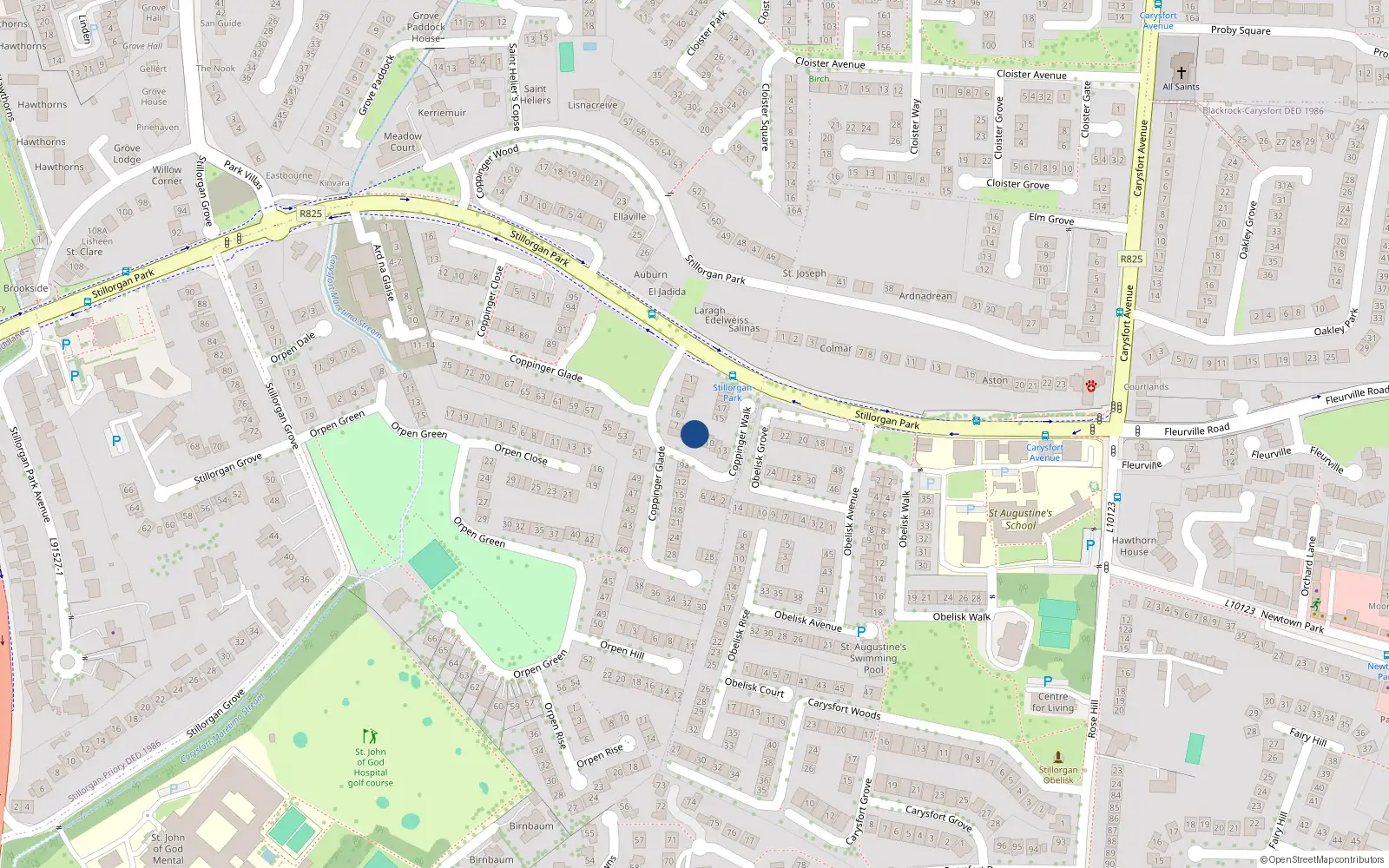 Overhead map showing the location of 7 Coppinger Walk, County Dublin