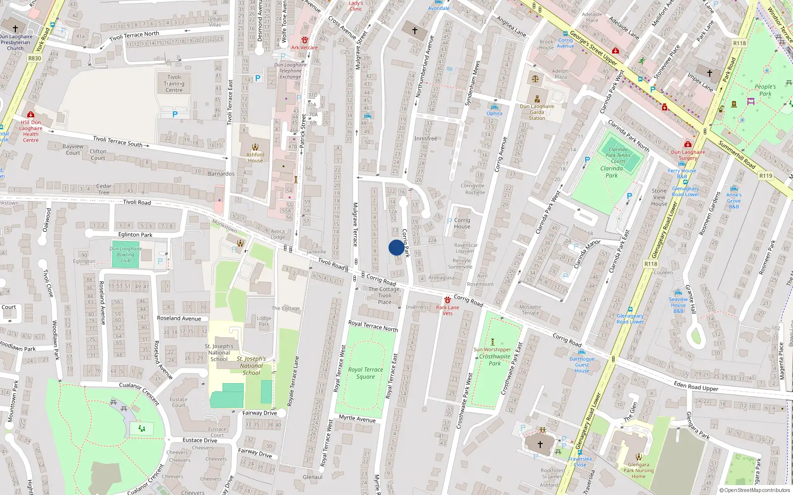 Overhead map showing the location of 7 Corrig Park, Dublin