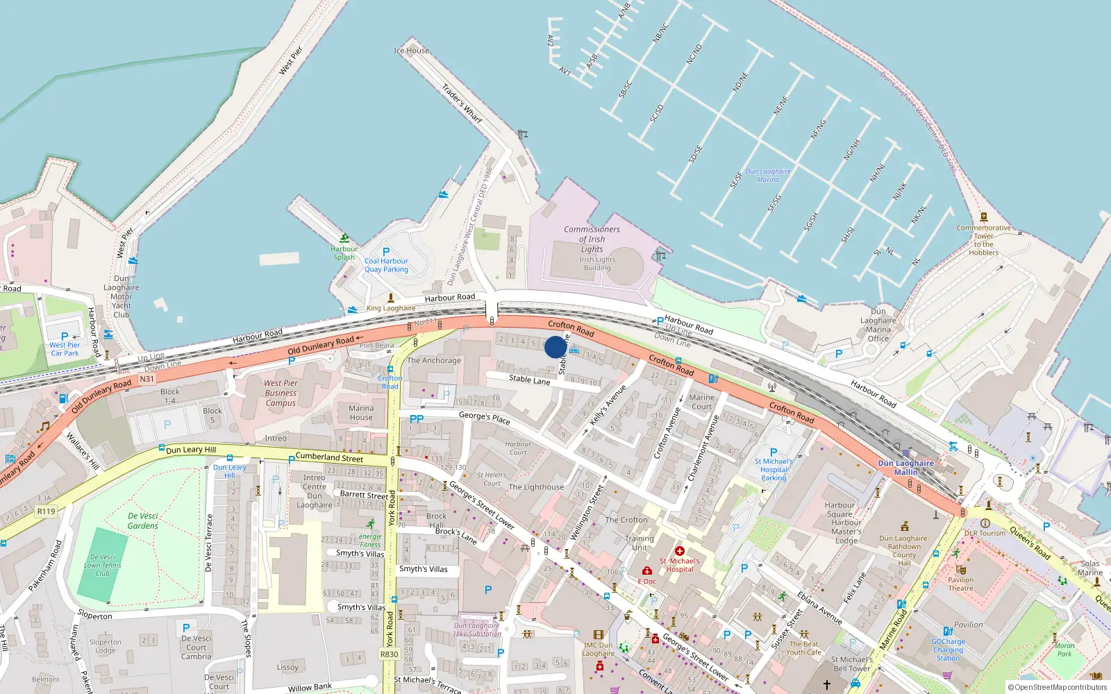 Overhead map showing the location of 7 Crofton Road, Dublin