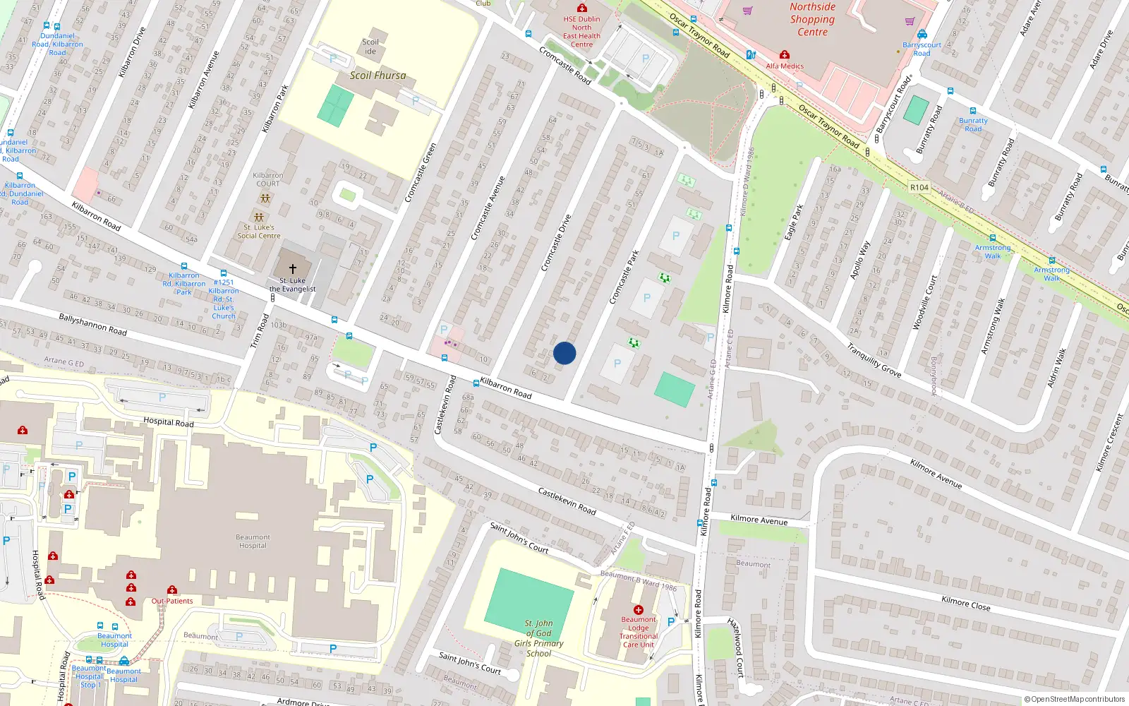 Overhead map showing the location of 7 Cromcastle Park, Dublin 5