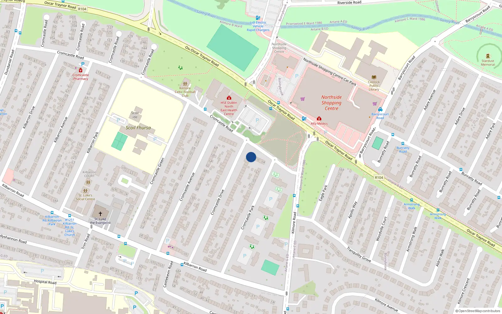 Overhead map showing the location of 7 Cromcastle Road, Kilmore West, Coolock