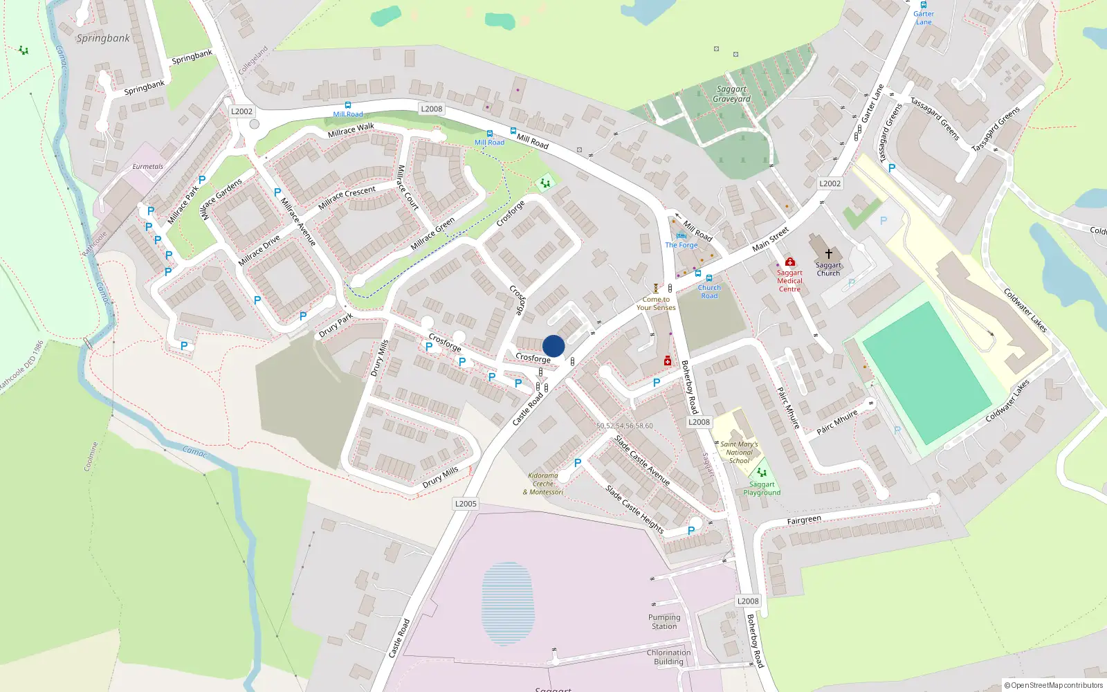 Overhead map showing the location of 7 Crossforge, Saggart