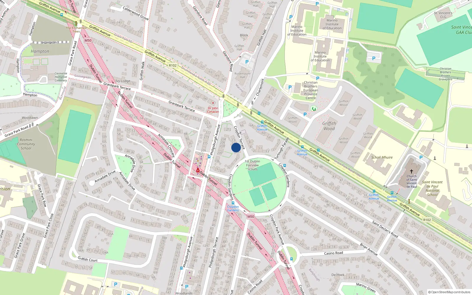 Overhead map showing the location of 7 Croydon Terrace, Dublin 3