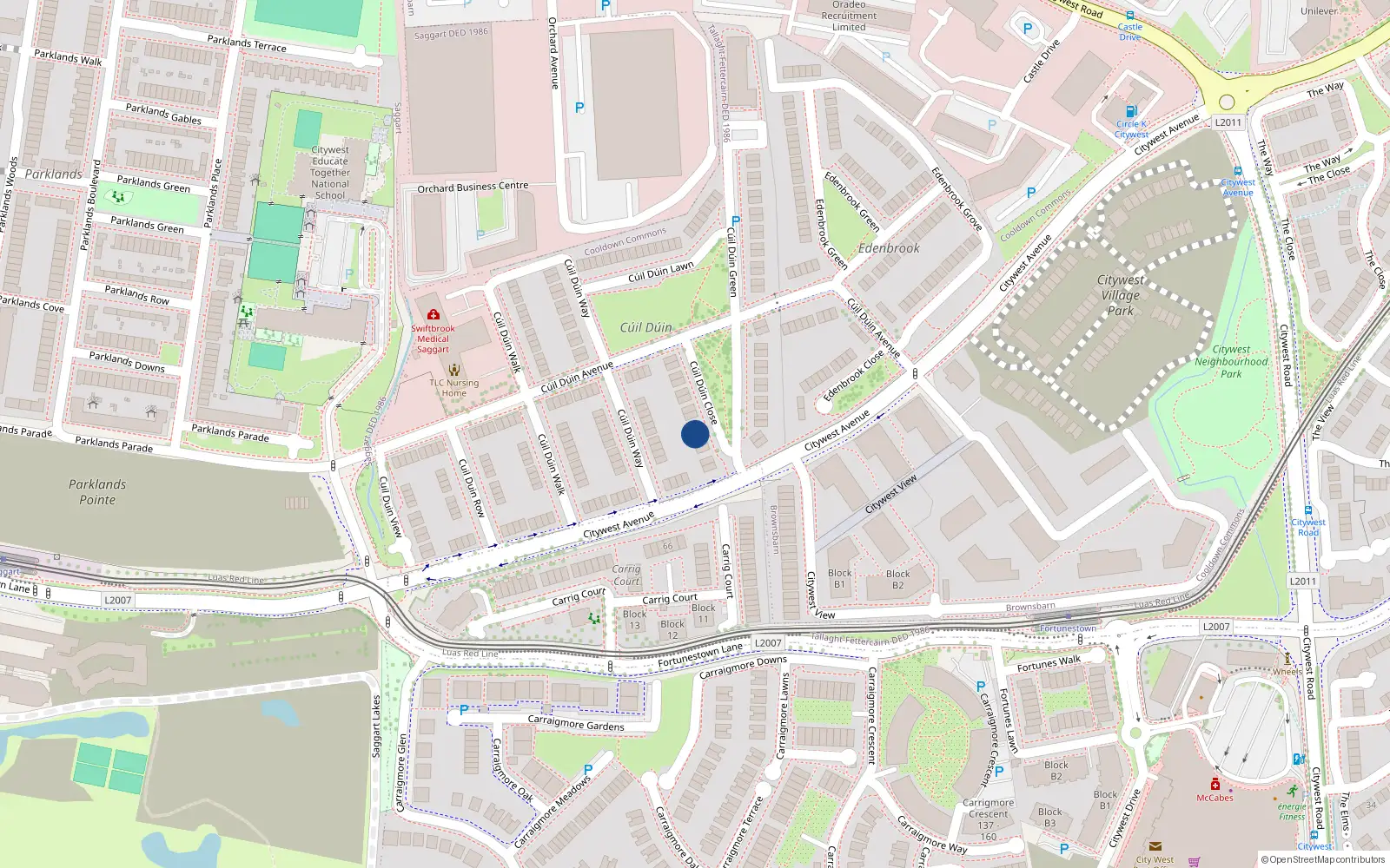 Overhead map showing the location of 7 Cuil Duin Close, Cooldown Commons