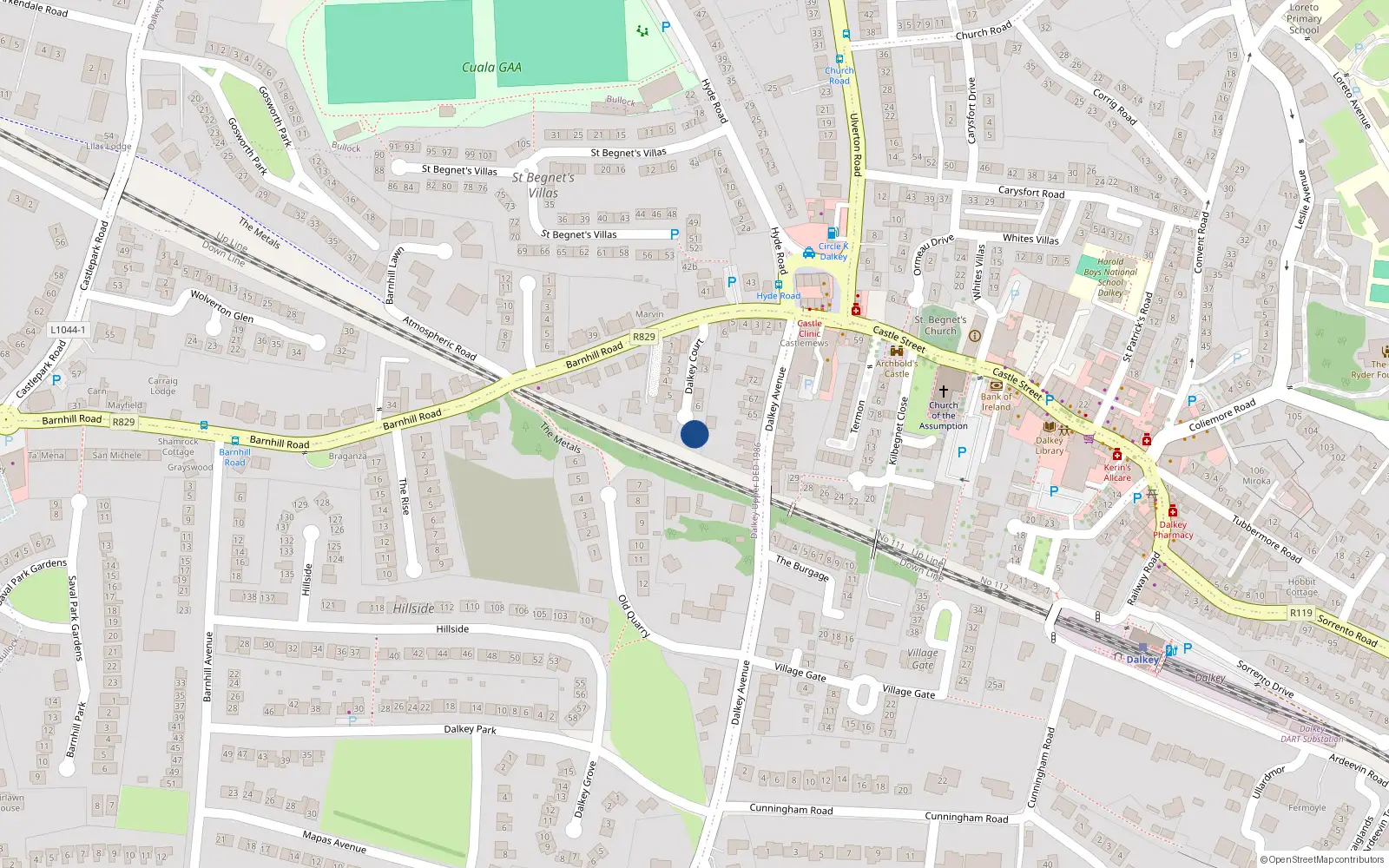 Overhead map showing the location of 7 Dalkey Court, Dalkey