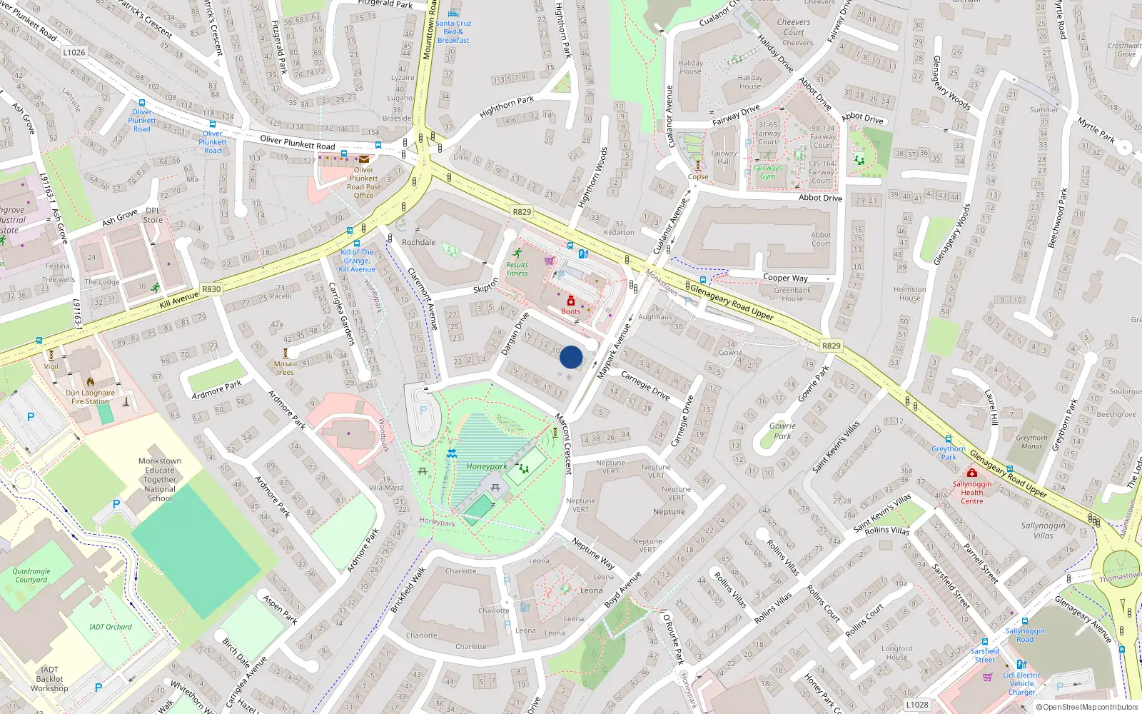 Overhead map showing the location of 7 Dargan Drive, Dun Laoghaire