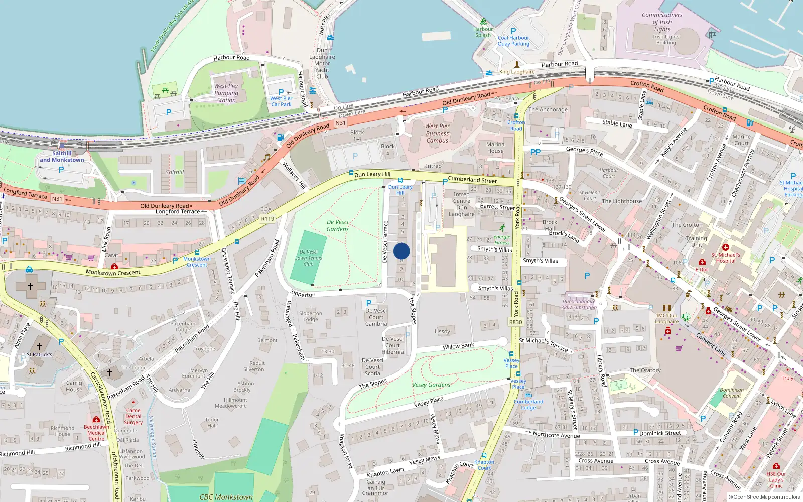Overhead map showing the location of 7 De Vesci Terrace, Co. Dublin