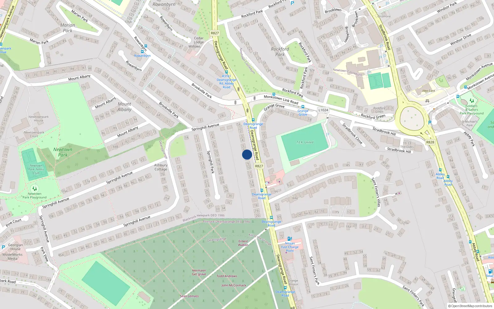 Overhead map showing the location of 7 Deansgrange Road, Blackrock