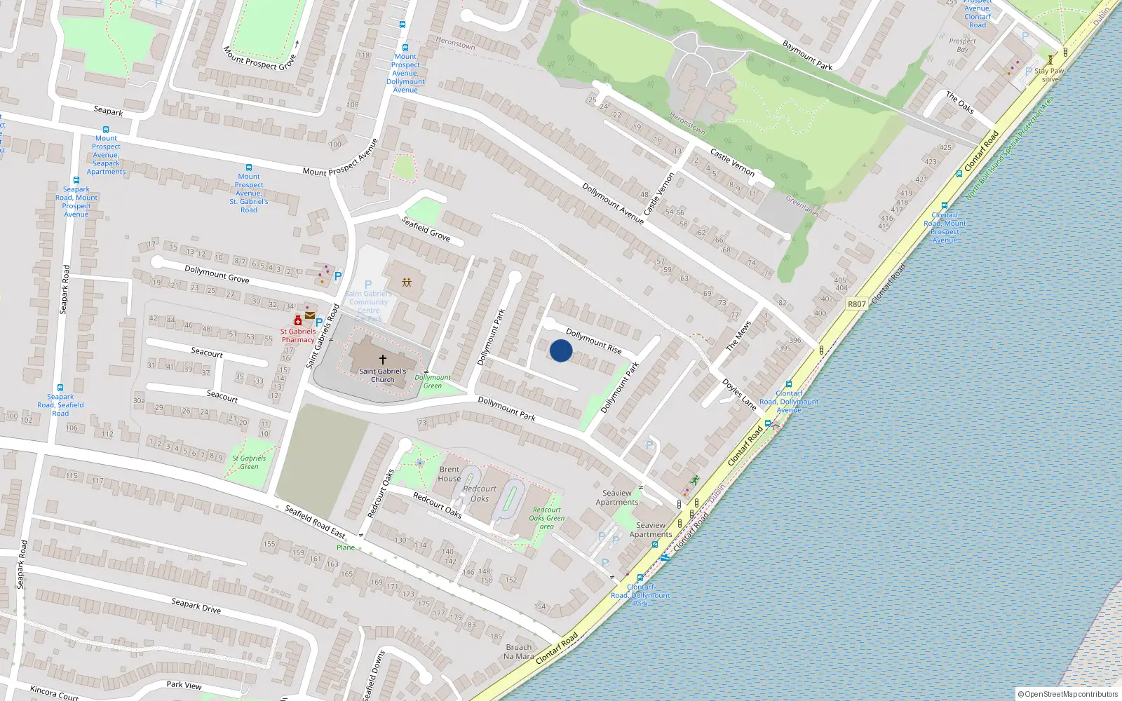 Overhead map showing the location of 7 Dollymount Rise, Dublin 3