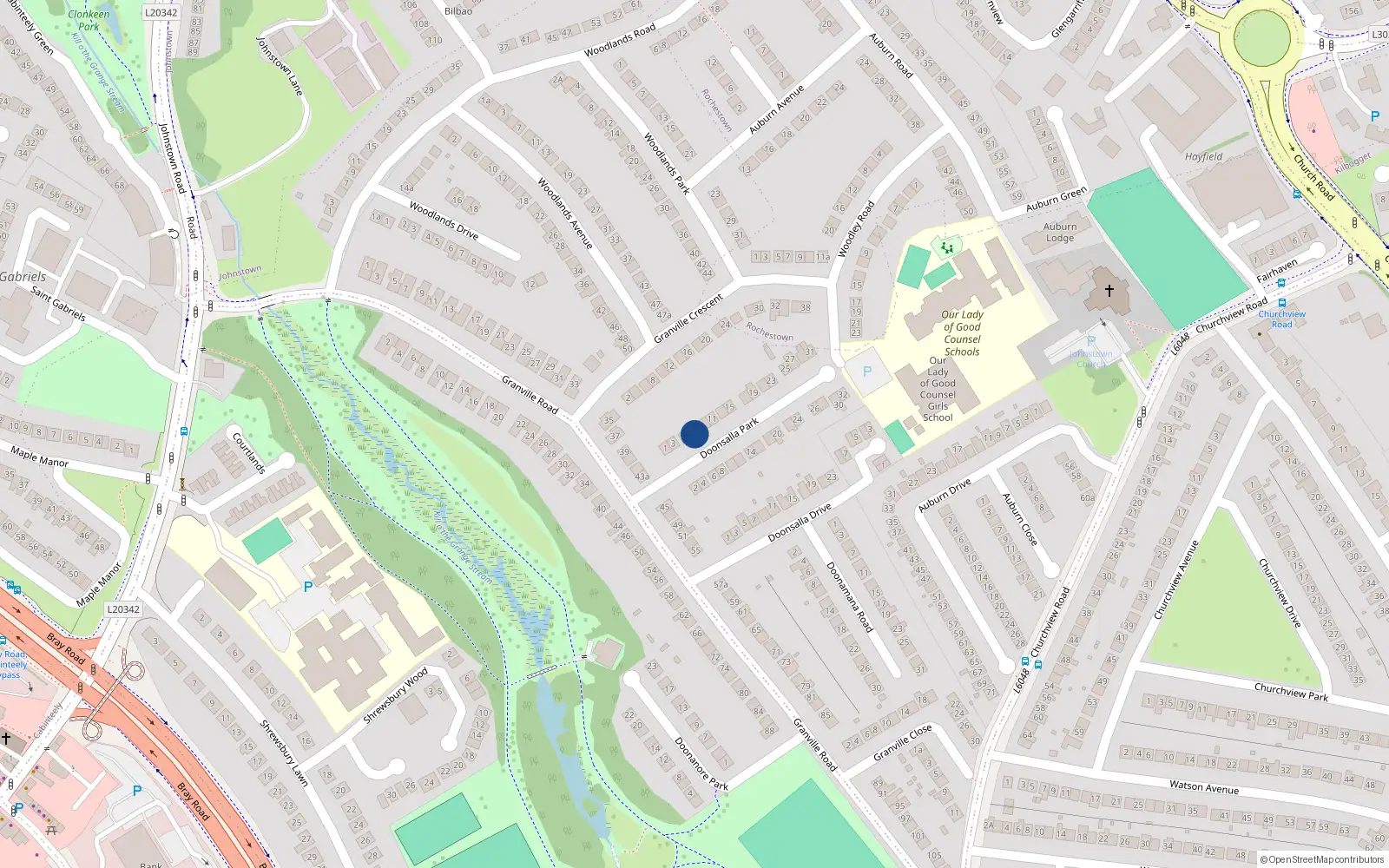 Overhead map showing the location of 7 Doonsalla Park, Dun Laoghaire, Dublin