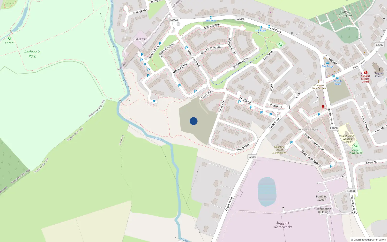 Overhead map showing the location of 7 Drary Park, Saggart