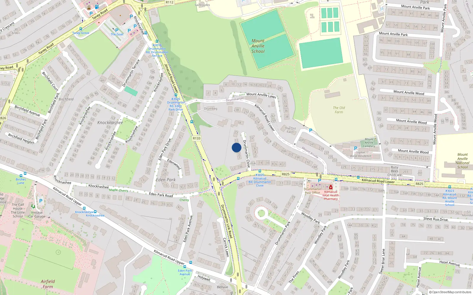 Overhead map showing the location of 7 Drummartin Close, Drummartin