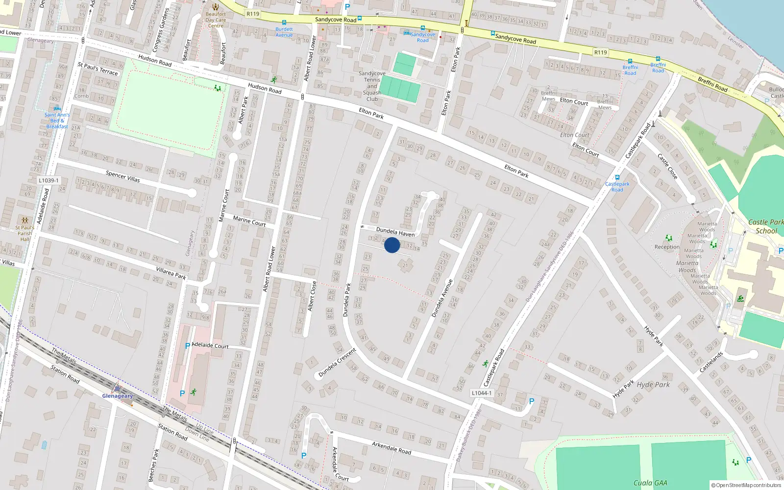 Overhead map showing the location of 7 Dundela Haven, Sandycove, Dublin