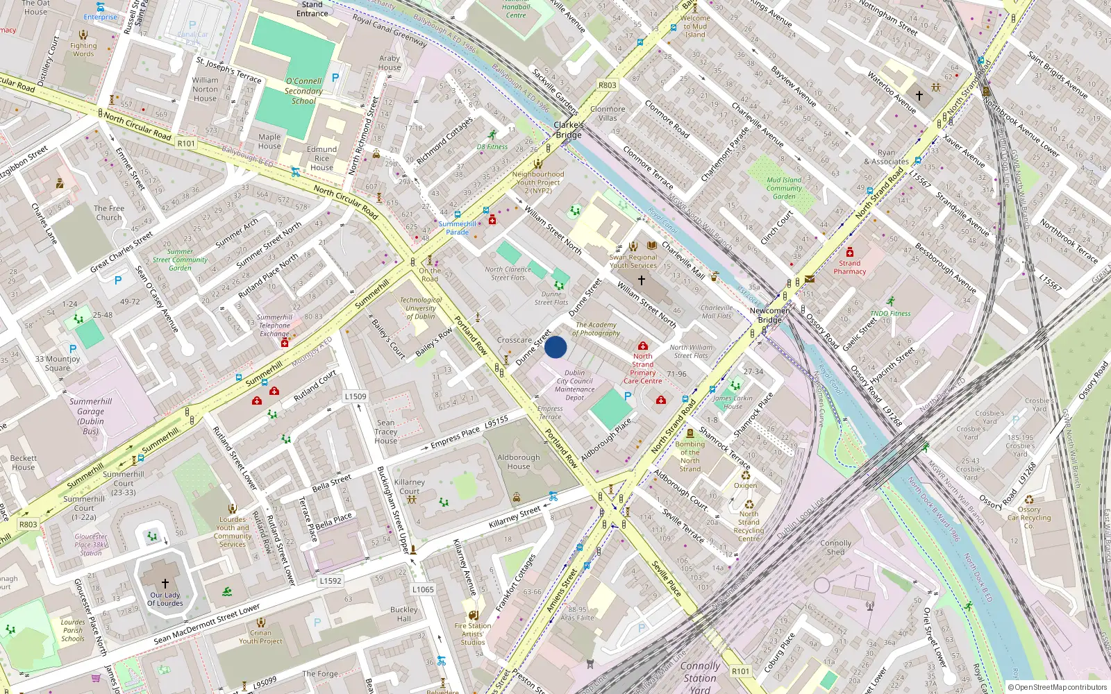 Overhead map showing the location of 7 Dunne St, North Strand, Dublin 1