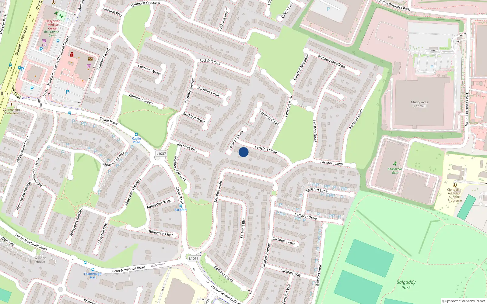 Overhead map showing the location of 7 Earlsfort Close, Lucan