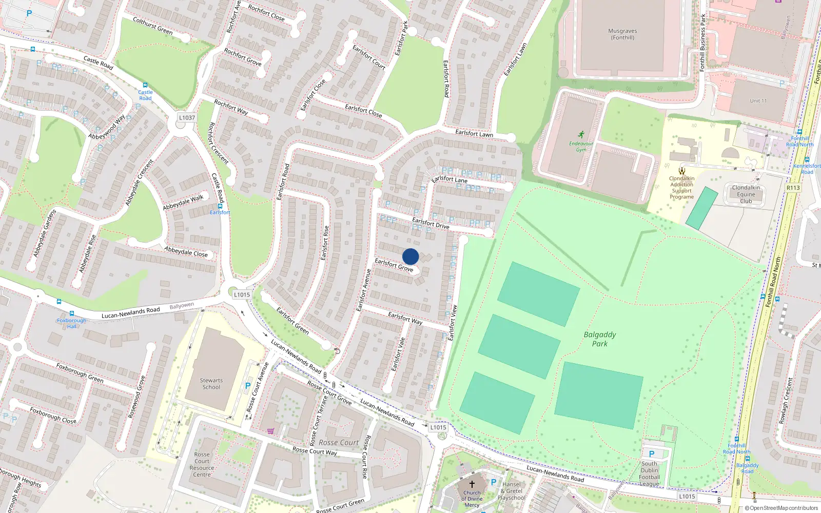 Overhead map showing the location of 7 Earlsfort Grove, Lucan