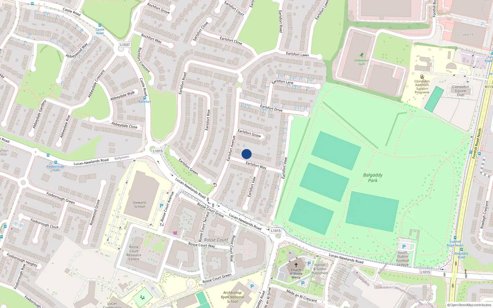 Overhead map showing the location of 7 Earlsfort Way, Lucan