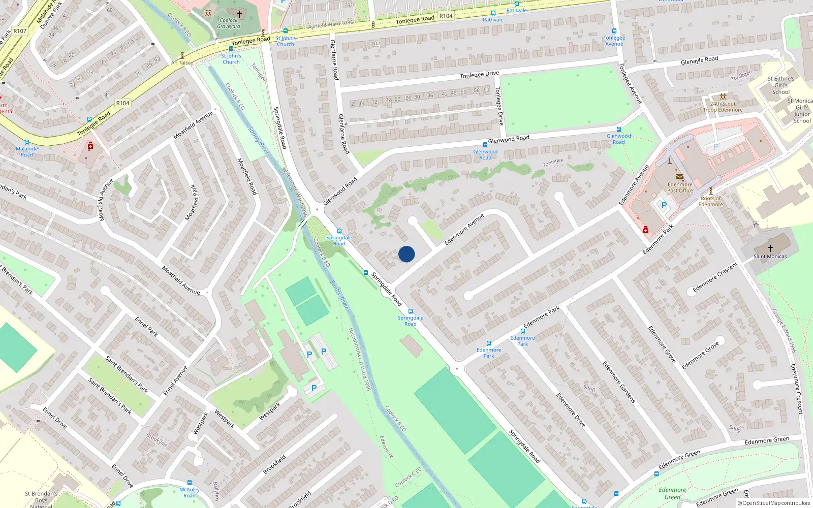 Overhead map showing the location of 7 Edenmore Avenue, Dublin 5
