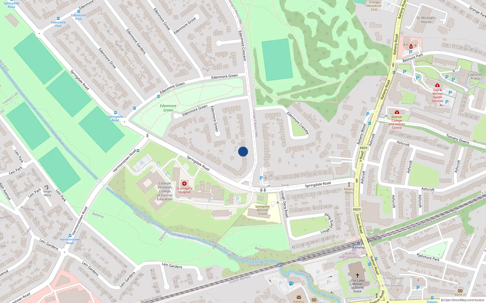 Overhead map showing the location of 7 Edenmore Crescent, Dublin 5