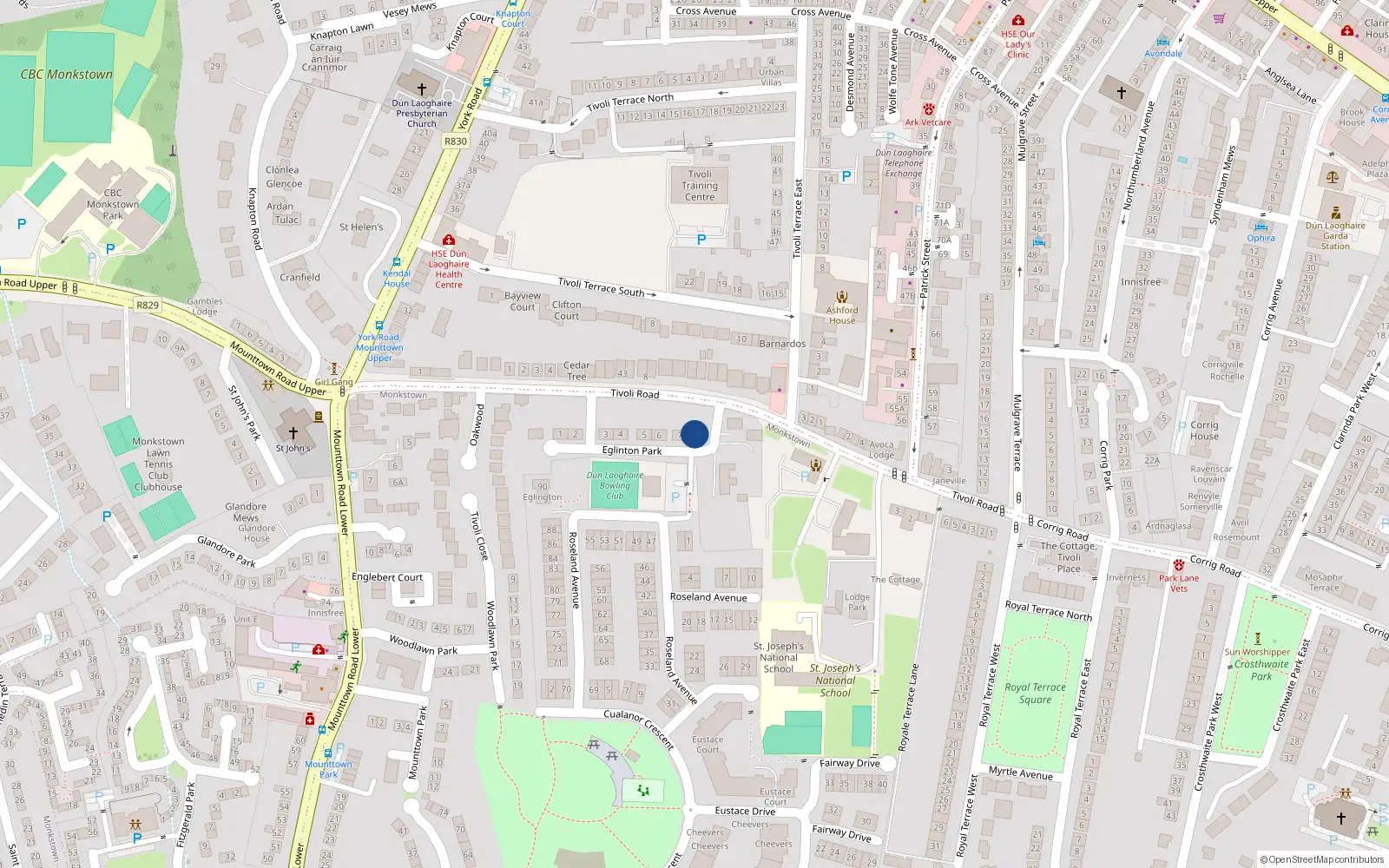 Overhead map showing the location of 7 Eglinton Park, Dublin