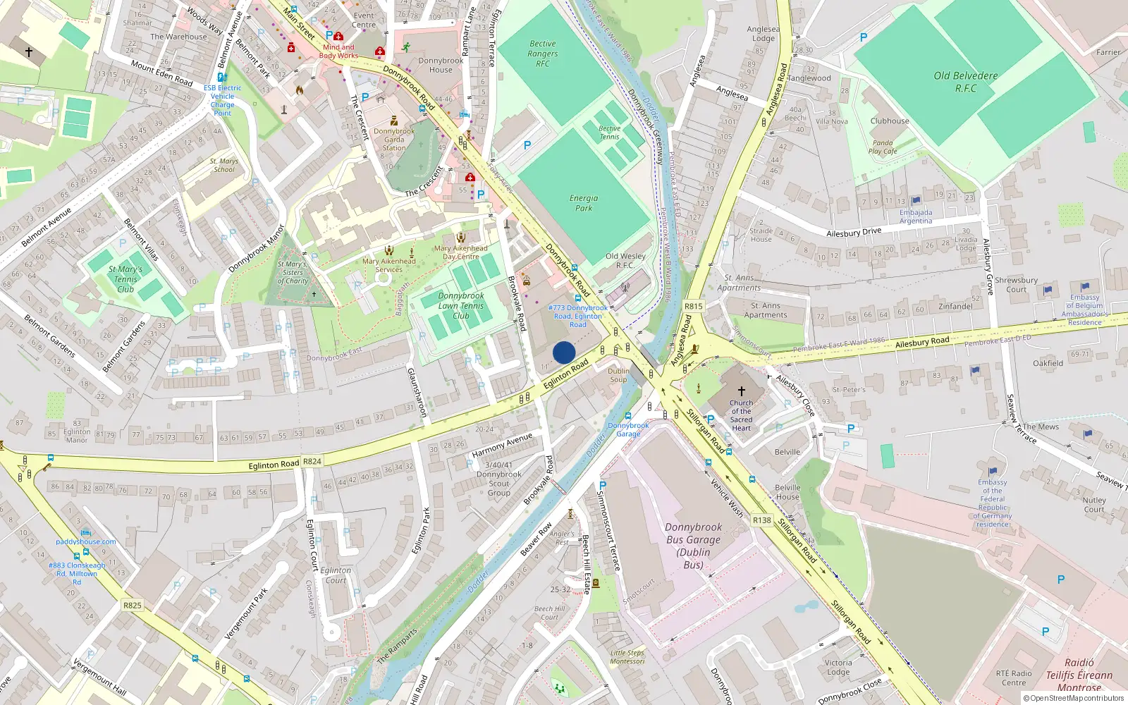 Overhead map showing the location of 7 Eglinton Road, Donnybrook