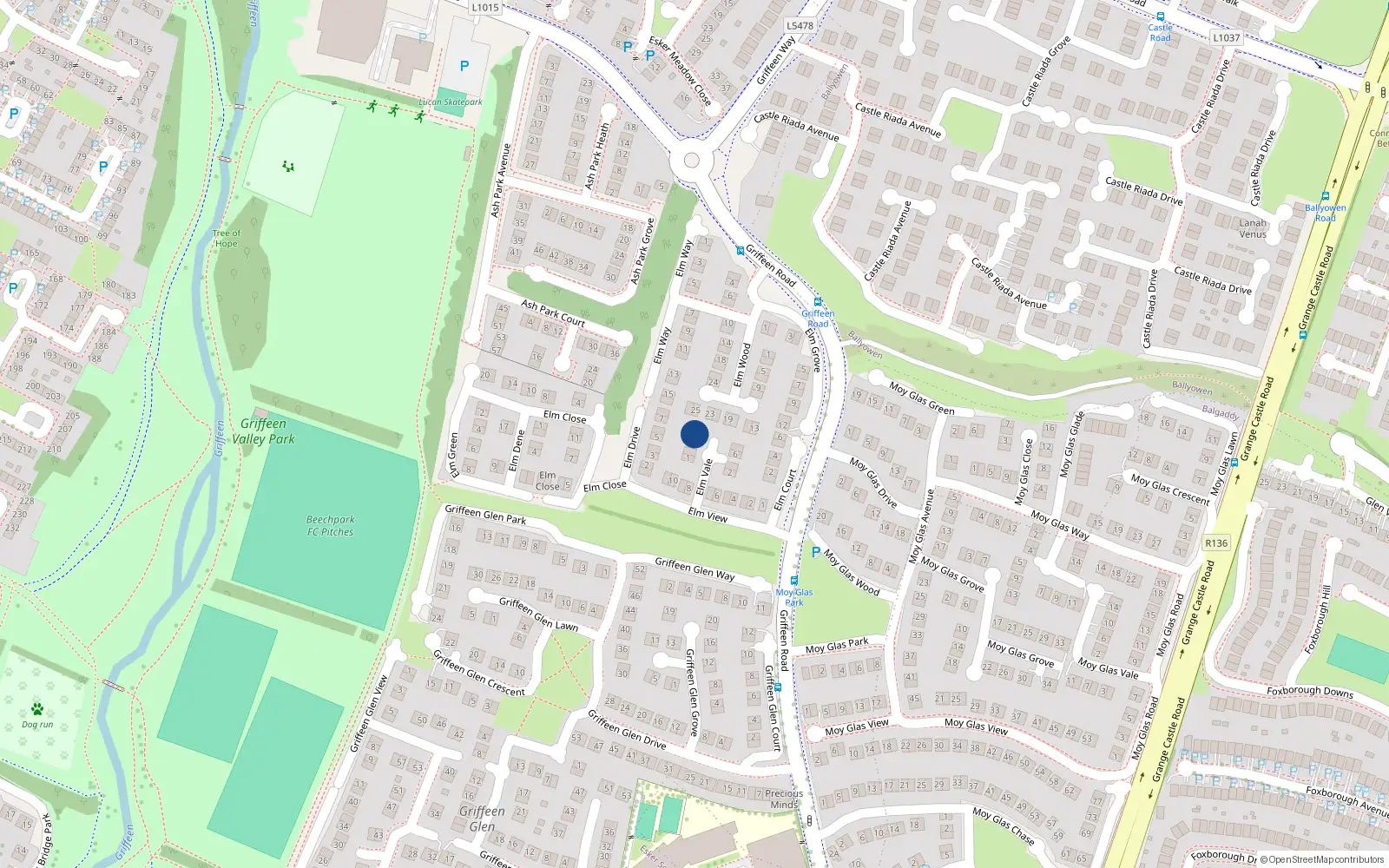 Overhead map showing the location of 7 Elm Vale, Lucan