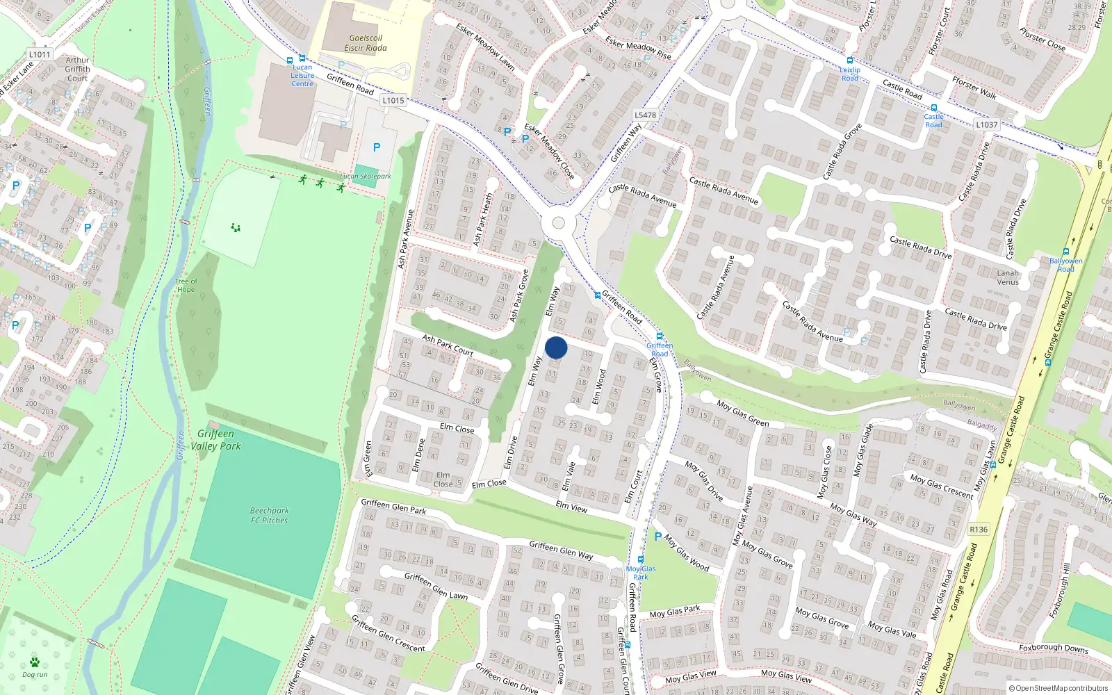Overhead map showing the location of 7 Elm Way, Lucan
