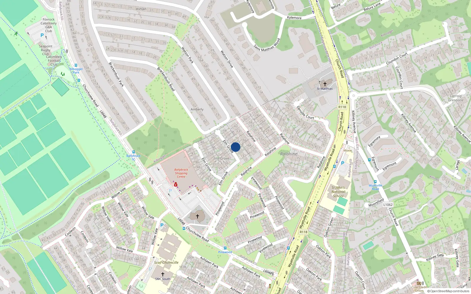 Overhead map showing the location of 7 Elmgrove, Ballybrack, Co Dublin
