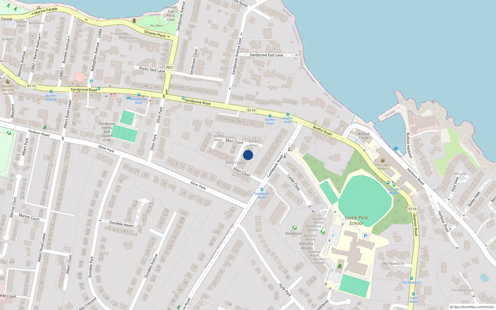 Overhead map showing the location of 7 Elton Court, Sandycove, Dalkey