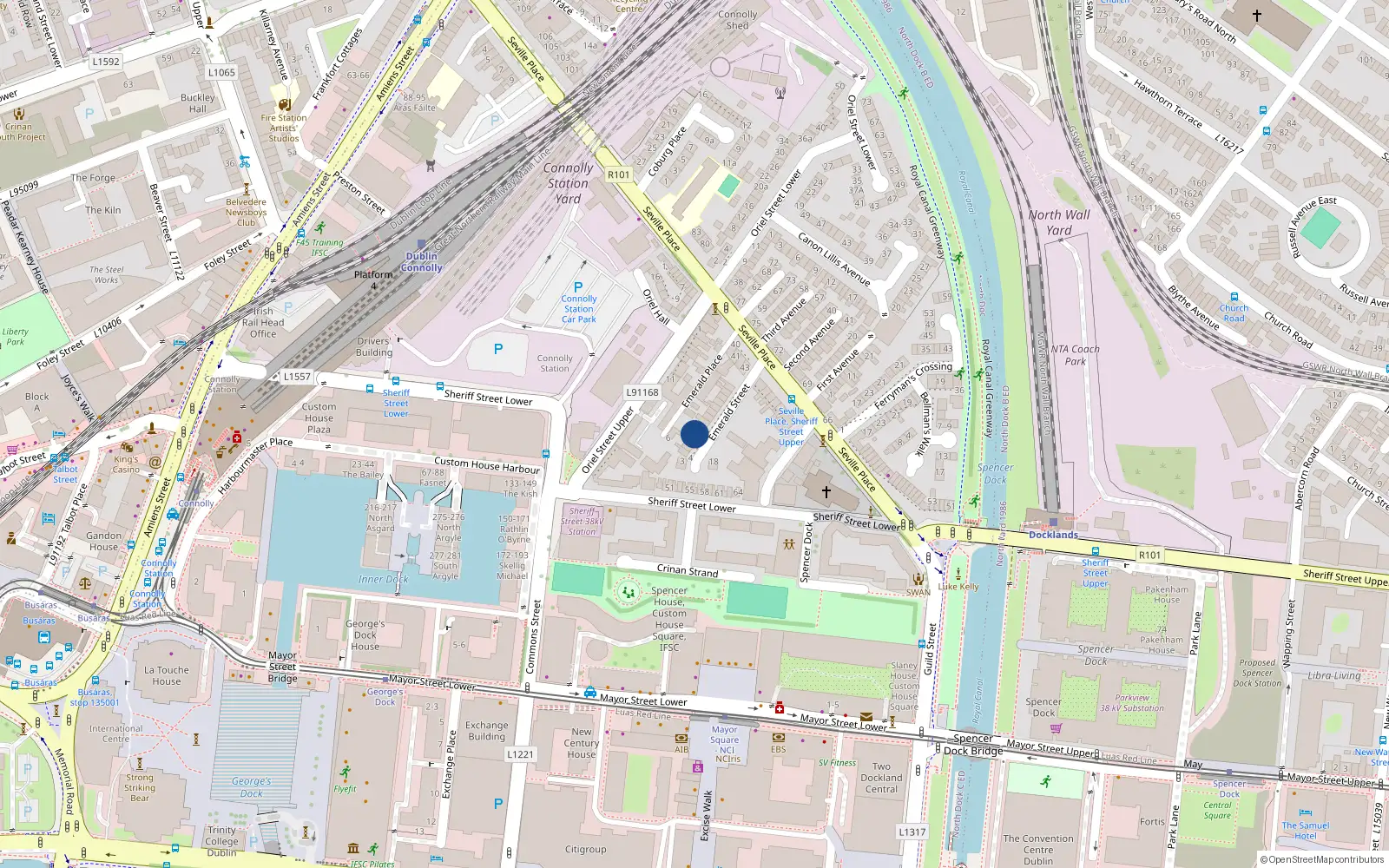 Overhead map showing the location of 7 Emerald St, Seville Place, Dublin 1