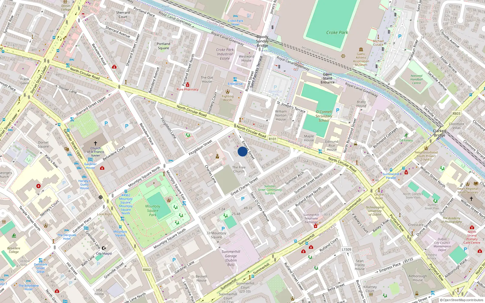 Overhead map showing the location of 7 Emmet St, Dublin 1, Dublin