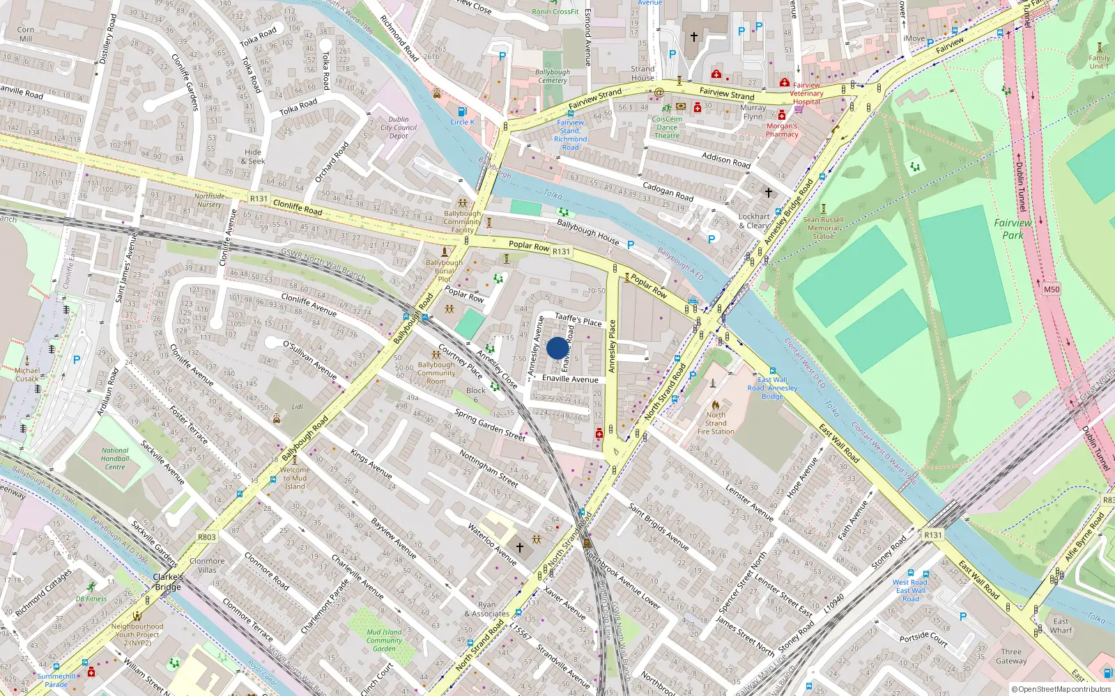Overhead map showing the location of 7 Enaville Road, North Strand, Dublin 3