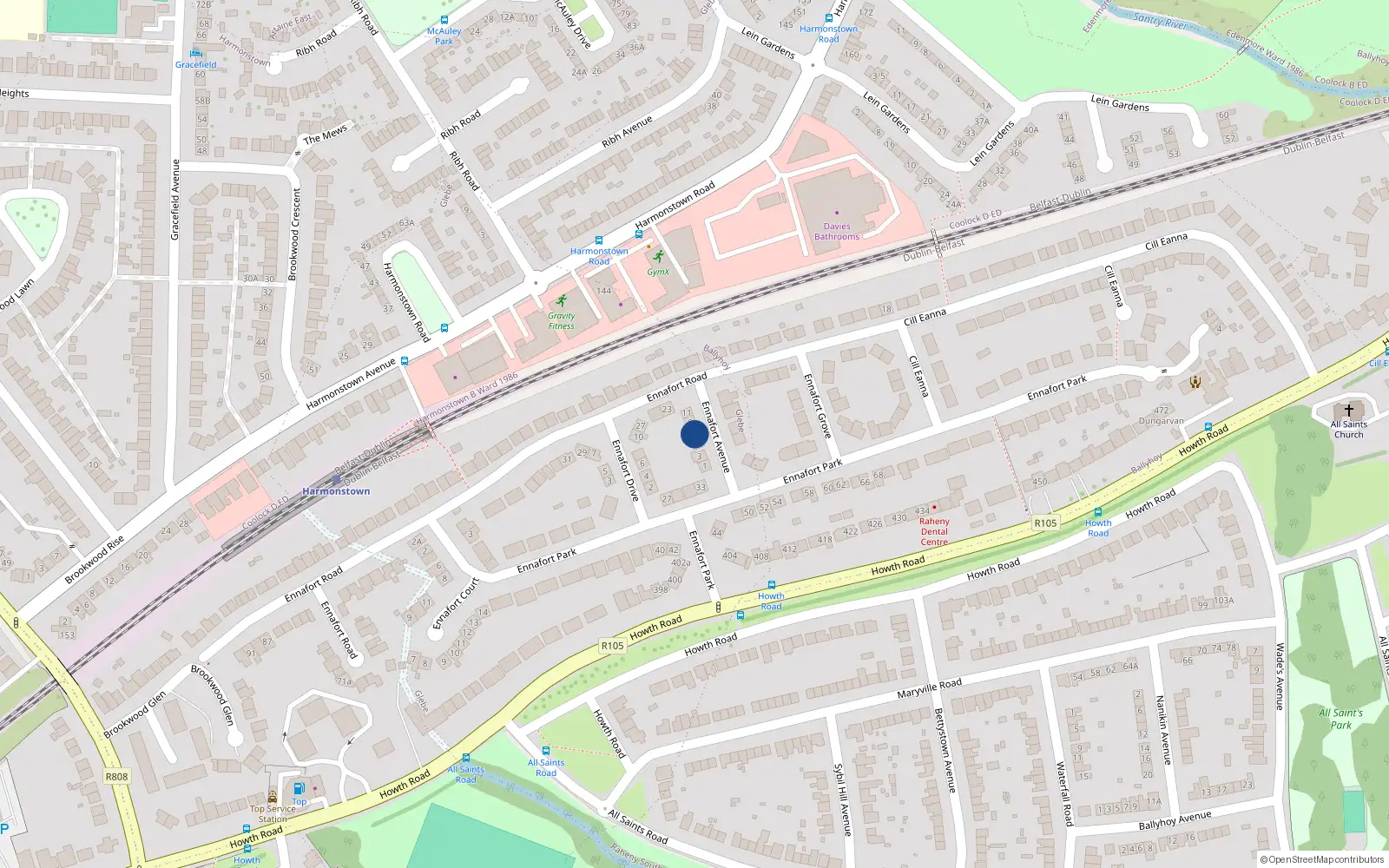 Overhead map showing the location of 7 Ennafort Avenue, Dublin 5