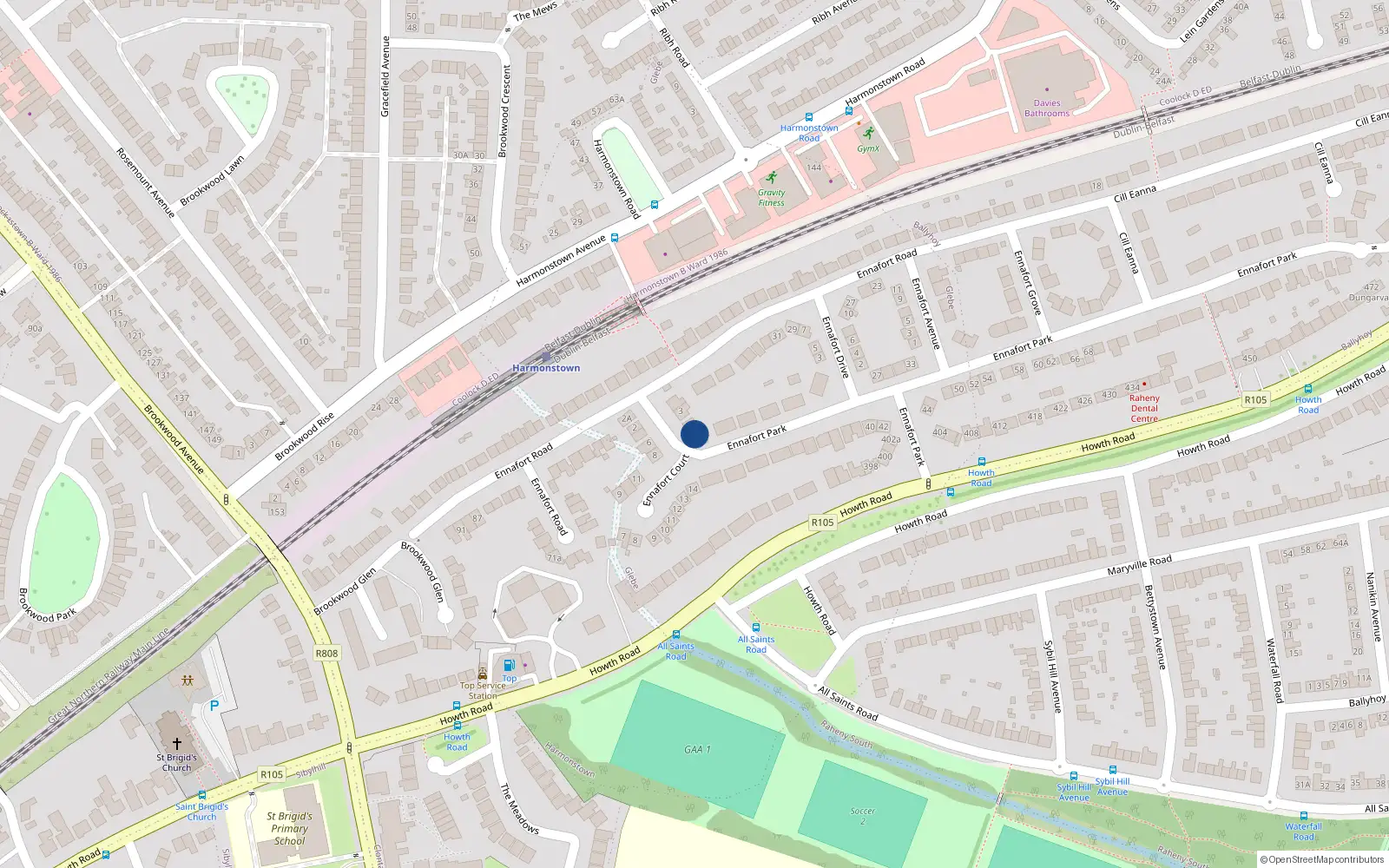Overhead map showing the location of 7, 7 Ennafort Park, Dublin 5