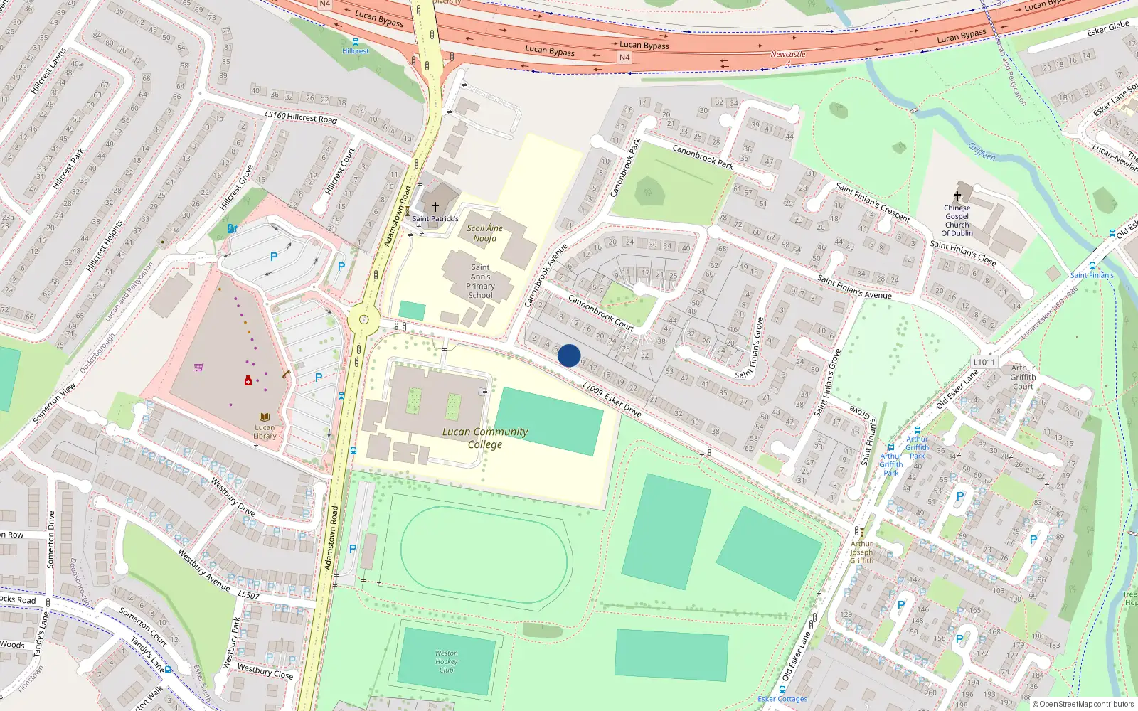 Overhead map showing the location of 7 Esker Drive, Lucan, Dublin
