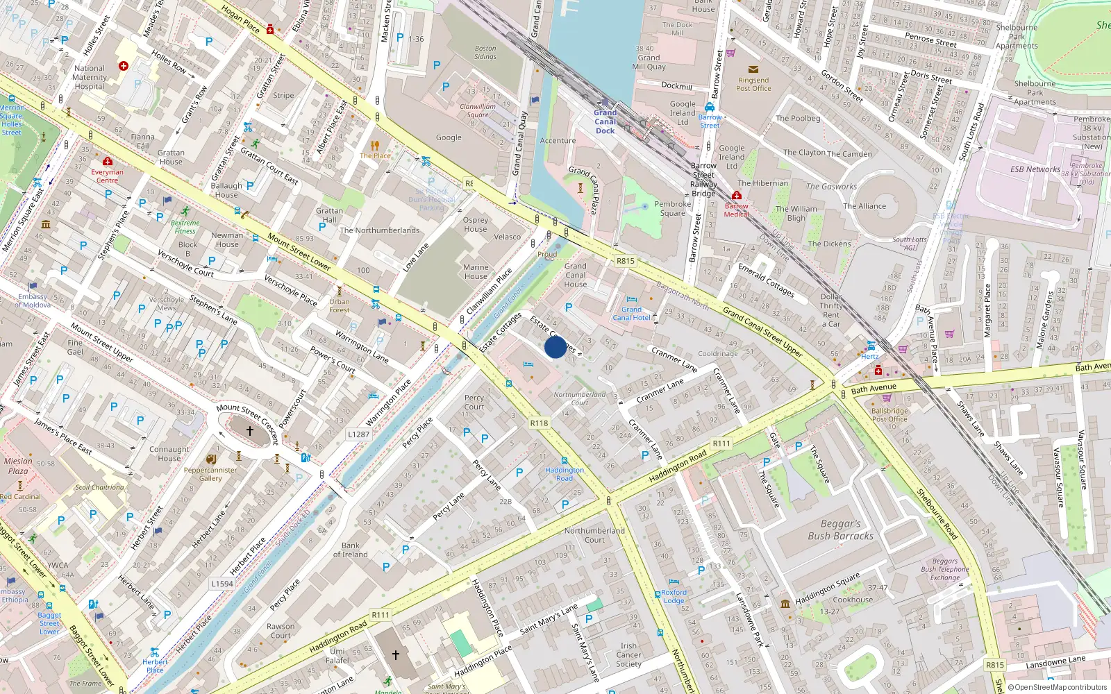 Overhead map showing the location of 7 Estate Cottages, Dublin 4