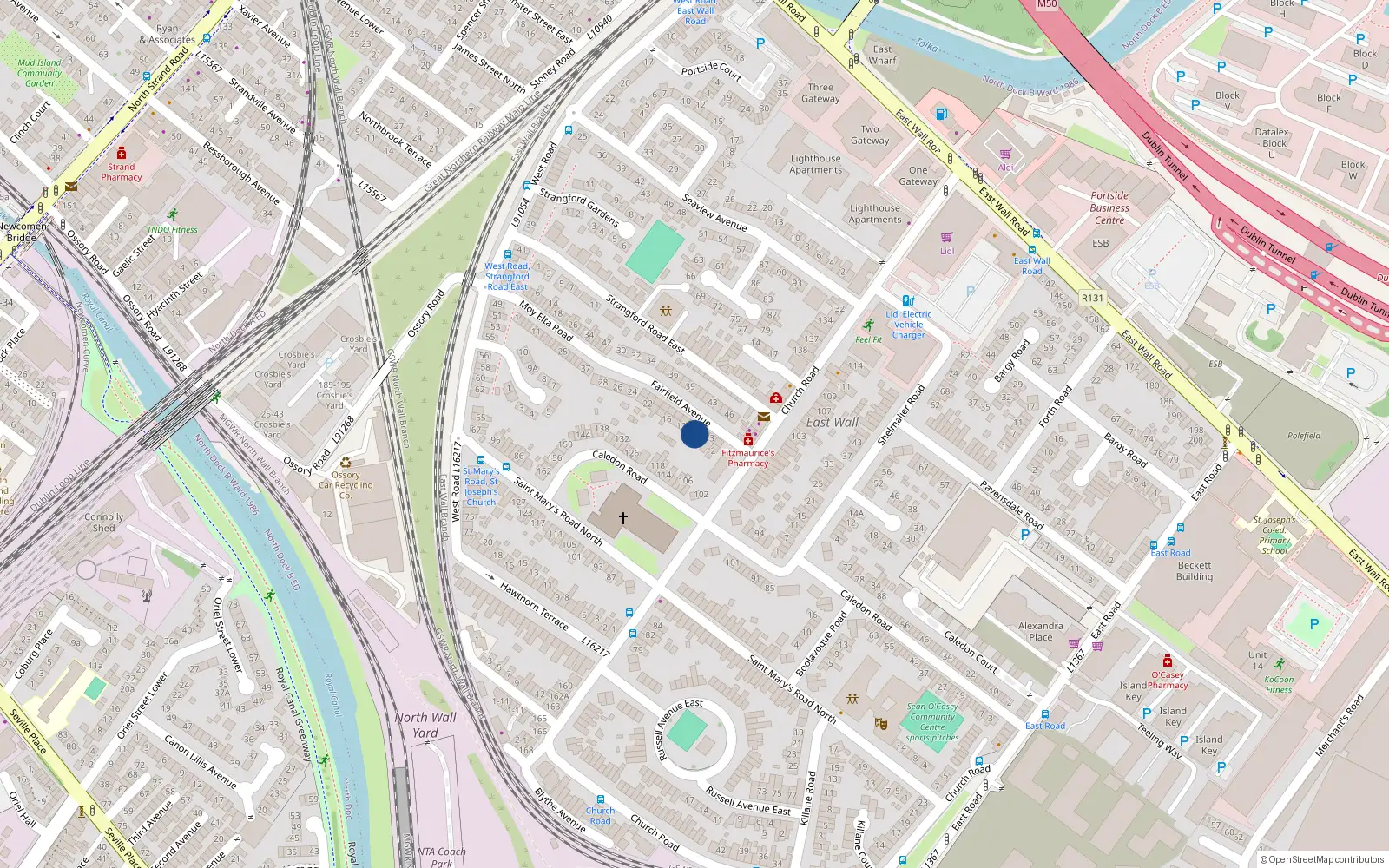 Overhead map showing the location of 7 Fairfield Avenue, East Wall, Dublin 3