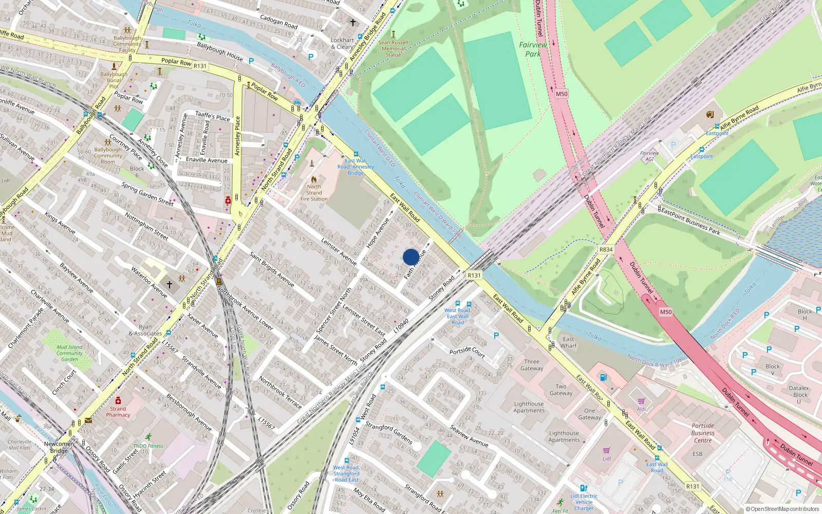 Overhead map showing the location of 7 Faith Avenue, North Strand, Dublin 3