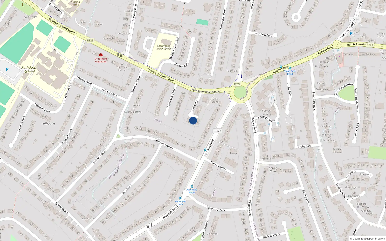 Overhead map showing the location of 7 Felberg, Upper Glenageary Road, Glenageary